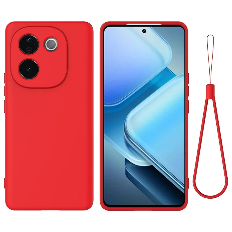 For vivo iQOO Z9s Pro 5G / T3 Pro 5G Case Liquid Silicone Anti-Scratch Phone Cover with Hand Strap - Red