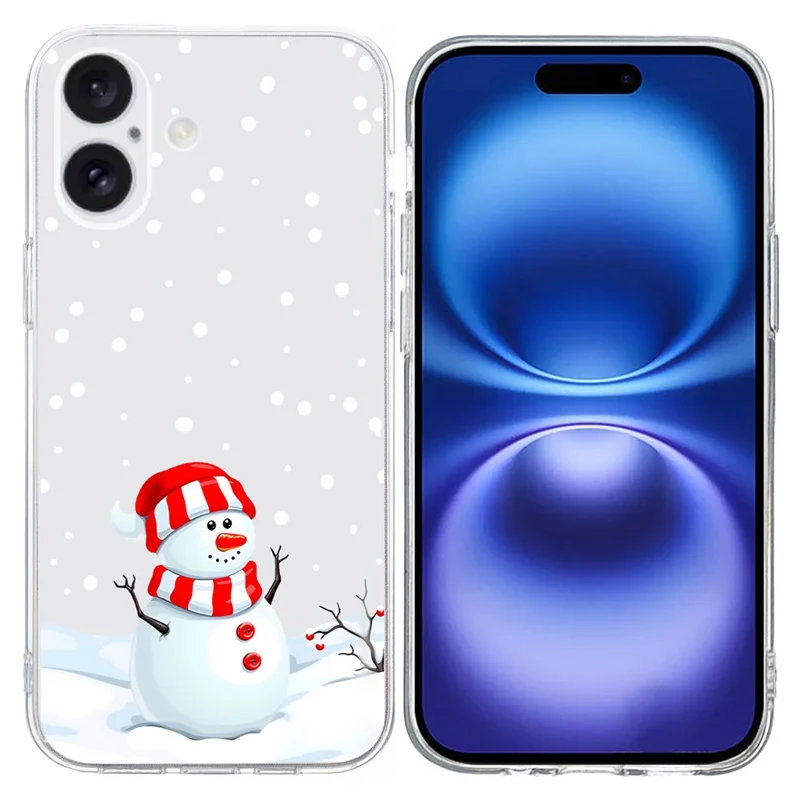 For iPhone 16 Plus Case Christmas Pattern Print Soft TPU Phone Protector - Snowman