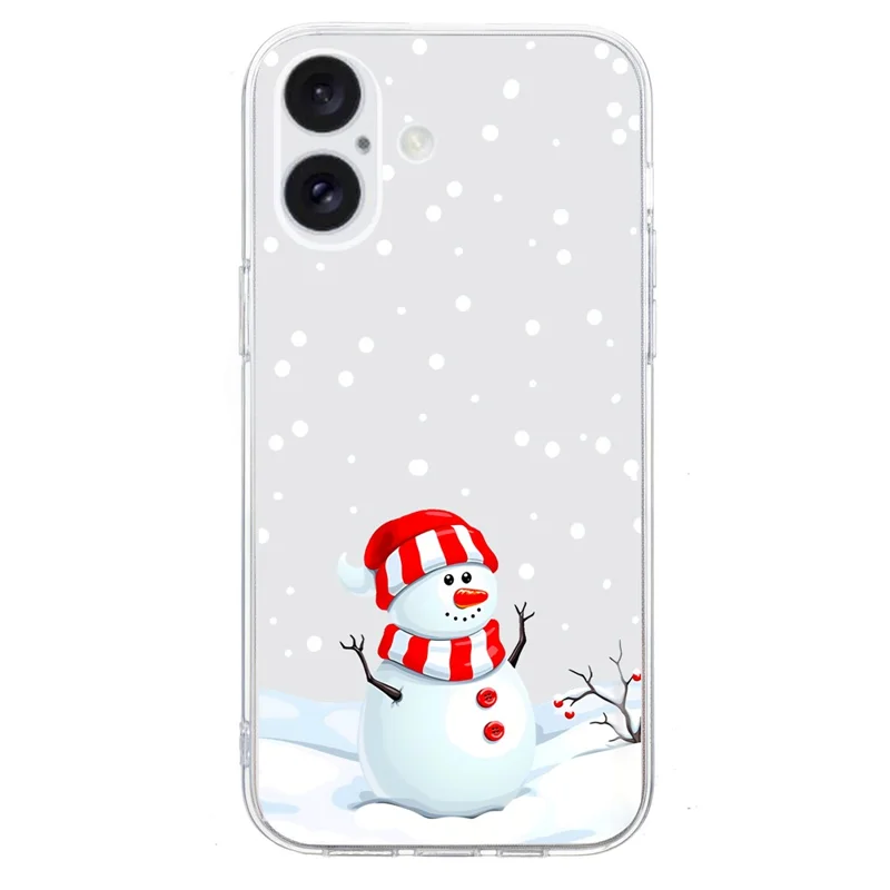For iPhone 16 Plus Case Christmas Pattern Print Soft TPU Phone Protector - Snowman