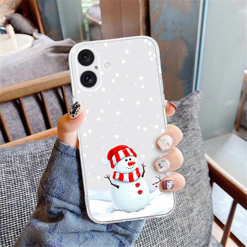 For iPhone 16 Plus Case Christmas Pattern Print Soft TPU Phone Protector - Snowman