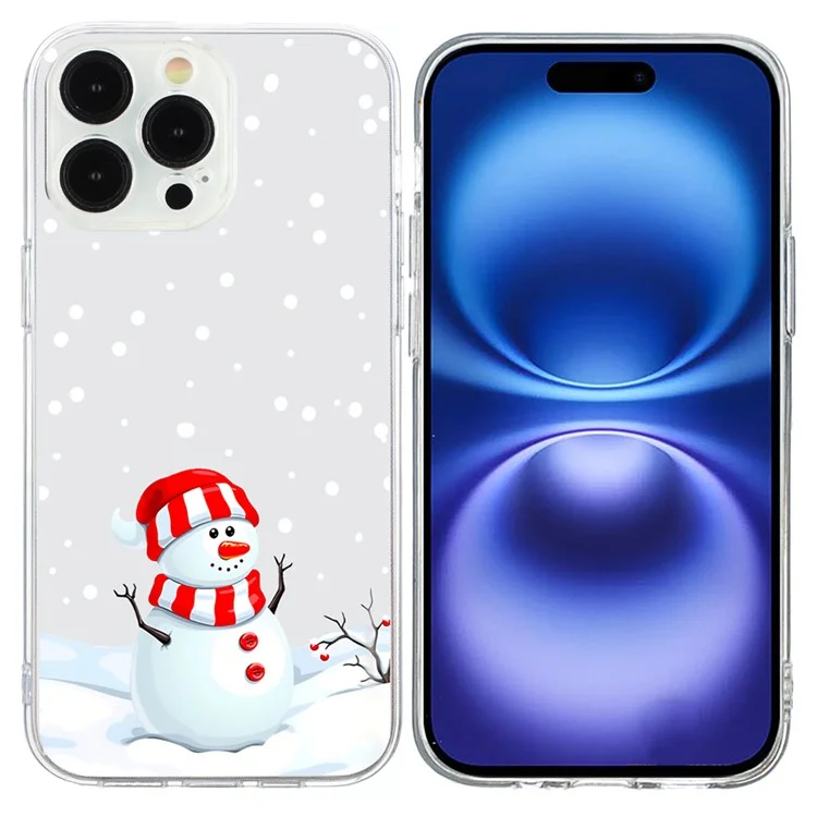 Funda para iPhone 16 Pro Estampado Navideño Suave TPU Protector de Teléfono - Muñeco de Nieve