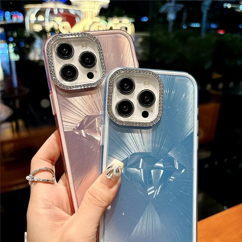 For iPhone 16 Pro Max Case IMD Diamond Pattern TPU+PC Shockproof Phone Cover - Pink