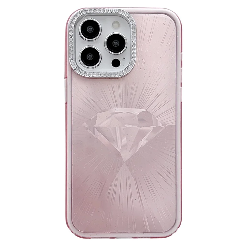 For iPhone 16 Pro Case IMD Diamond Pattern TPU+PC Shockproof Phone Cover - Pink