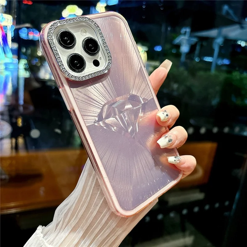 For iPhone 16 Pro Case IMD Diamond Pattern TPU+PC Shockproof Phone Cover - Pink