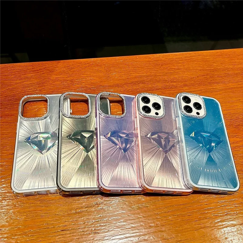 For iPhone 16 Pro Case IMD Diamond Pattern TPU+PC Shockproof Phone Cover - Pink