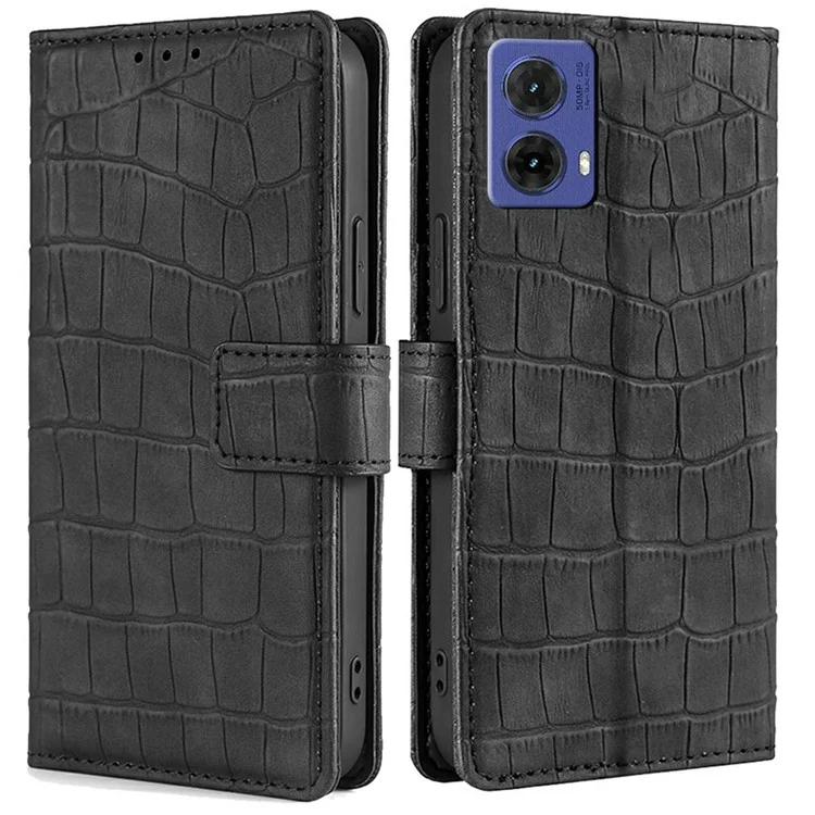 Para Capa Motorola Moto G85 5G / S50 Neo 5G, Textura de Crocodilo PU Leather Phone Cover - Preta
