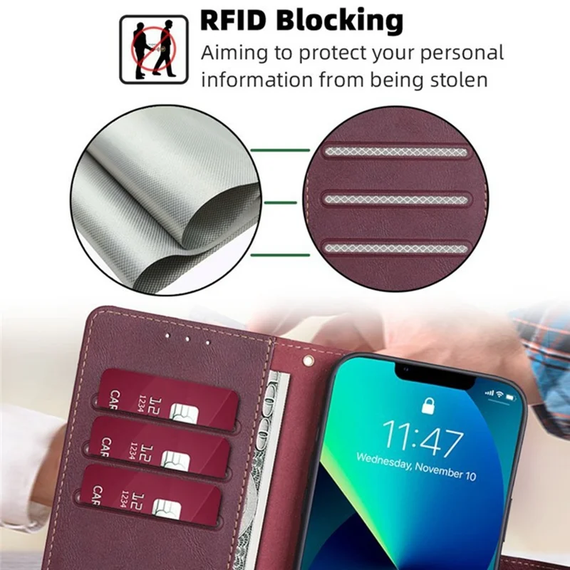 For Motorola Moto G85 5G / S50 Neo 5G Case Leather Phone Cover with RFID Blocking Wallet - Wine Red