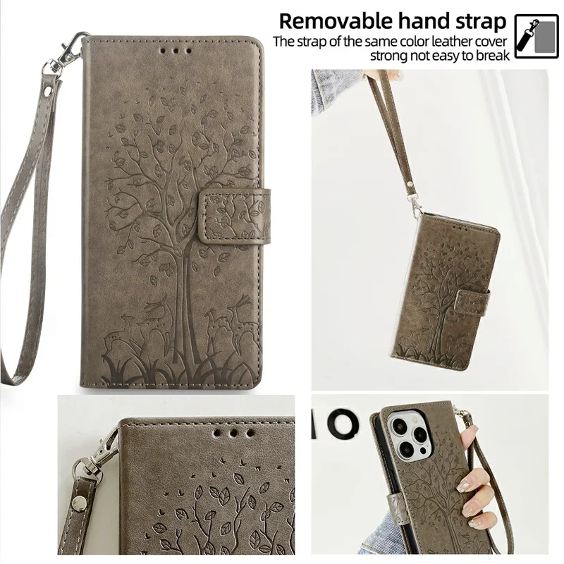 For Motorola Moto G85 5G / S50 Neo 5G Case PU Leather Wallet Phone Cover Tree Deer Imprinted - Grey