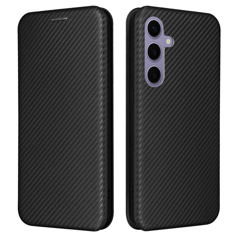 For Samsung Galaxy S25 Case Carbon Fiber Texture Drop-Proof PU Leather Phone Cover - Black