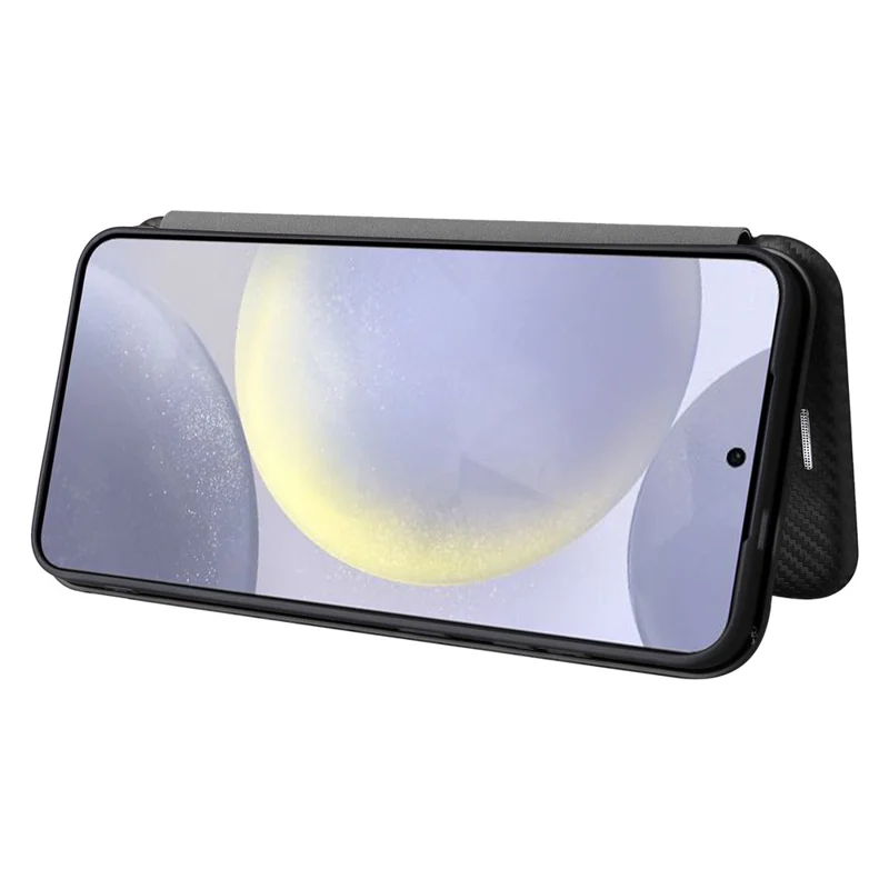 For Samsung Galaxy S25 Case Carbon Fiber Texture Drop-Proof PU Leather Phone Cover - Black