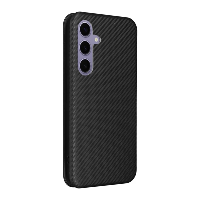 For Samsung Galaxy S25 Case Carbon Fiber Texture Drop-Proof PU Leather Phone Cover - Black