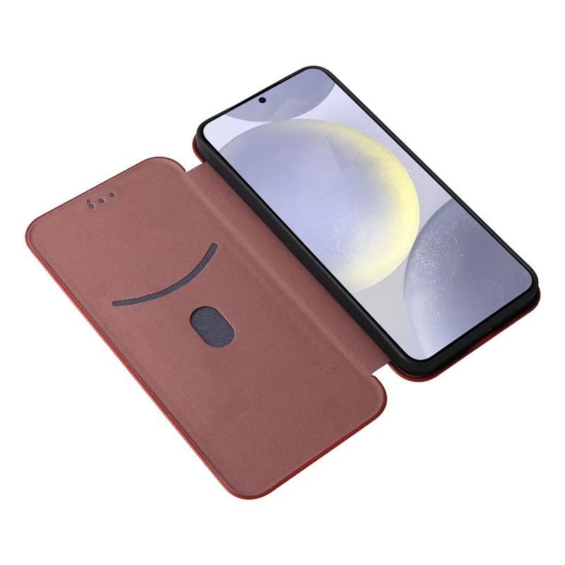 For Samsung Galaxy S25+ Case Carbon Fiber Texture Drop-Proof PU Leather Phone Cover - Brown