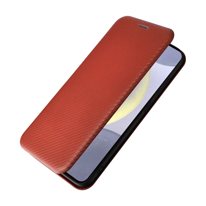 For Samsung Galaxy S25+ Case Carbon Fiber Texture Drop-Proof PU Leather Phone Cover - Brown