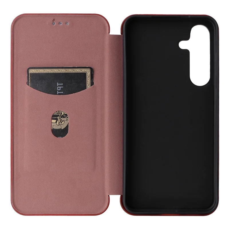 For Samsung Galaxy S25+ Case Carbon Fiber Texture Drop-Proof PU Leather Phone Cover - Brown