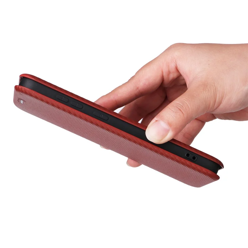 For Samsung Galaxy S25+ Case Carbon Fiber Texture Drop-Proof PU Leather Phone Cover - Brown