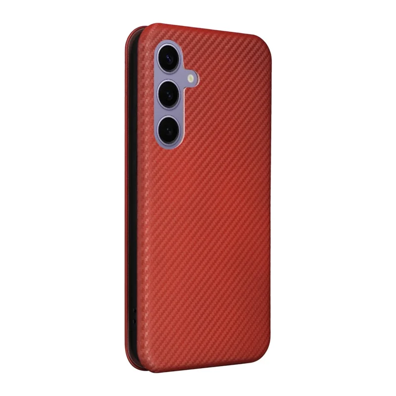 For Samsung Galaxy S25+ Case Carbon Fiber Texture Drop-Proof PU Leather Phone Cover - Brown