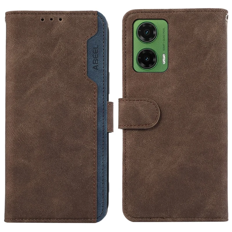 ABEEL For Motorola Moto G35 5G Case Color Splicing Leather Flip Phone Cover RFID Blocking - Brown