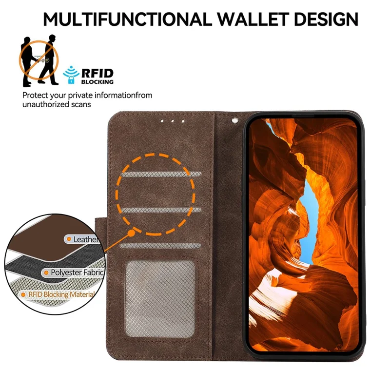 ABEEL For Motorola Moto G35 5G Case Color Splicing Leather Flip Phone Cover RFID Blocking - Brown