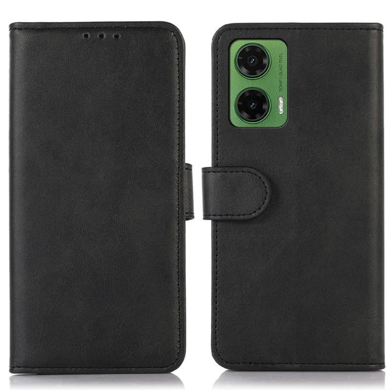 For Motorola Moto G35 5G Case Cowhide Texture Leather Wallet Phone Cover with Stand - Black