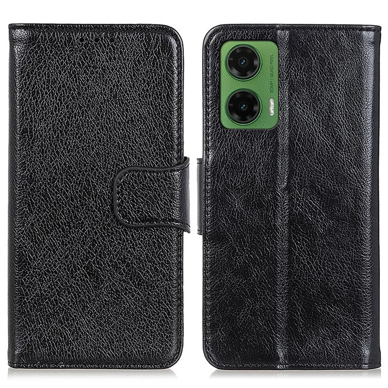 For Motorola Moto G35 5G Case Nappa Texture Split Leather Wallet Phone Cover - Black