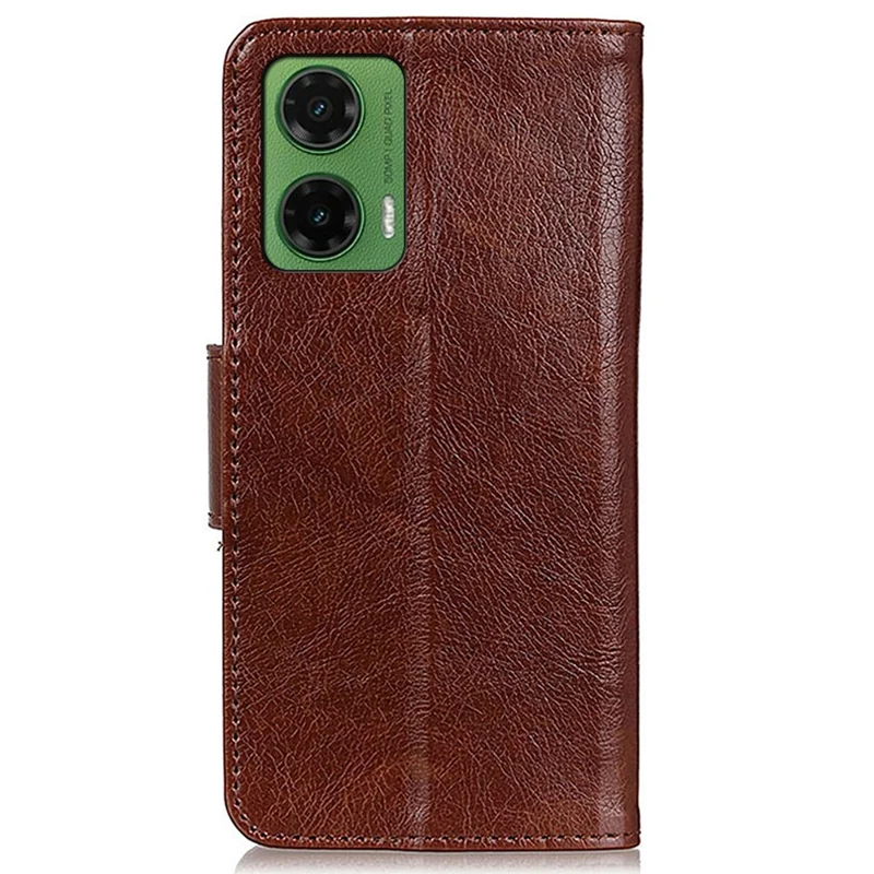 For Motorola Moto G35 5G Case Nappa Texture Split Leather Wallet Phone Cover - Brown