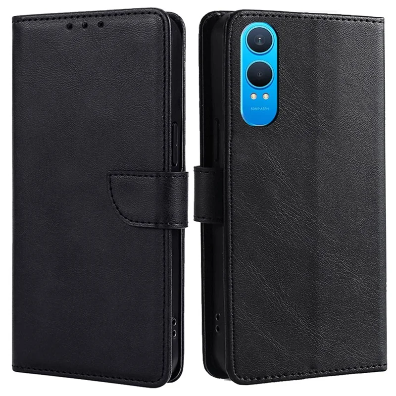 Per OnePlus Nord CE4 Lite 5G / Oppo K12x 5G (Cina) Custodia a portafoglio in pelle con texture di vitello - Nera