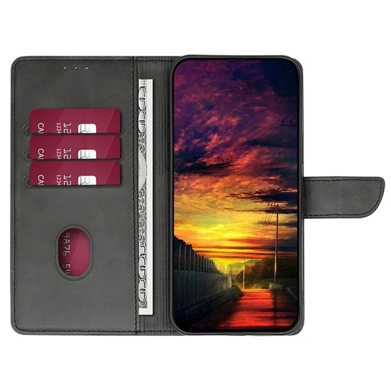Per OnePlus Nord CE4 Lite 5G / Oppo K12x 5G (Cina) Custodia a portafoglio in pelle con texture di vitello - Nera