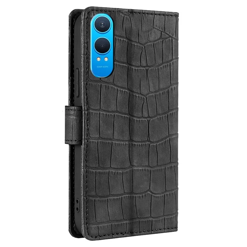 Per OnePlus Nord CE4 Lite 5G / Oppo K12x 5G (Cina) Custodia Texture Pelle Coccodrillo PU Cover per Telefono - Nera