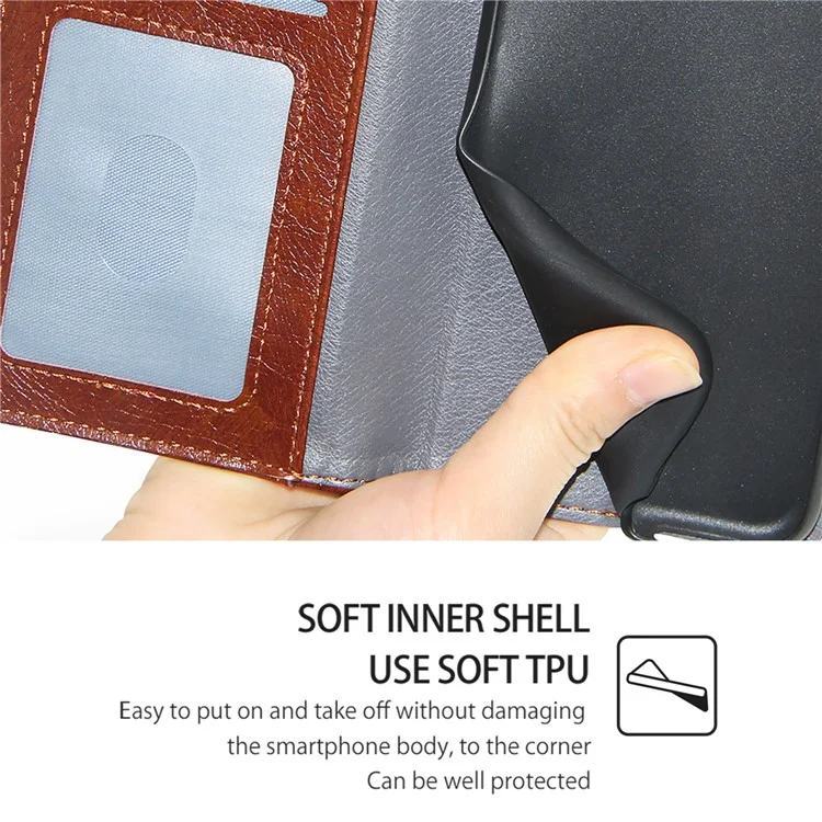 For OnePlus Nord CE4 Lite 5G / Oppo K12x 5G (China) Case Zipper Pocket PU Leather Wallet Flip Phone Cover - Brown