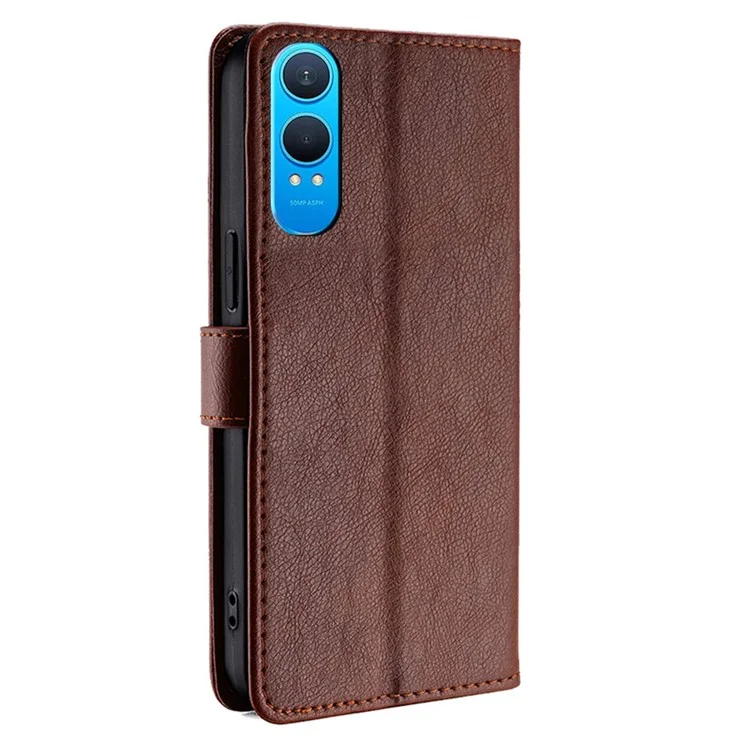For OnePlus Nord CE4 Lite 5G / Oppo K12x 5G (China) Case Zipper Pocket PU Leather Wallet Flip Phone Cover - Brown