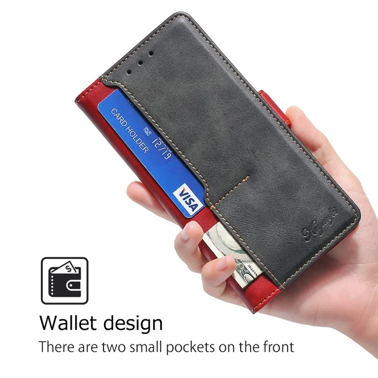 For OnePlus Nord CE4 Lite 5G / Oppo K12x 5G (China) Case Contrast Color Wallet Leather Phone Cover - Black+Red