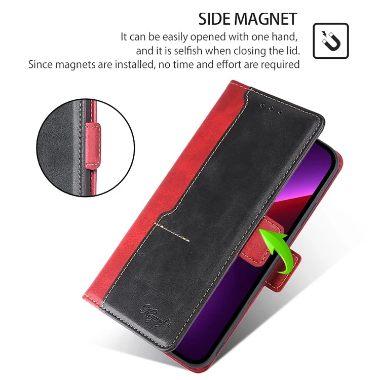 For OnePlus Nord CE4 Lite 5G / Oppo K12x 5G (China) Case Contrast Color Wallet Leather Phone Cover - Black+Red