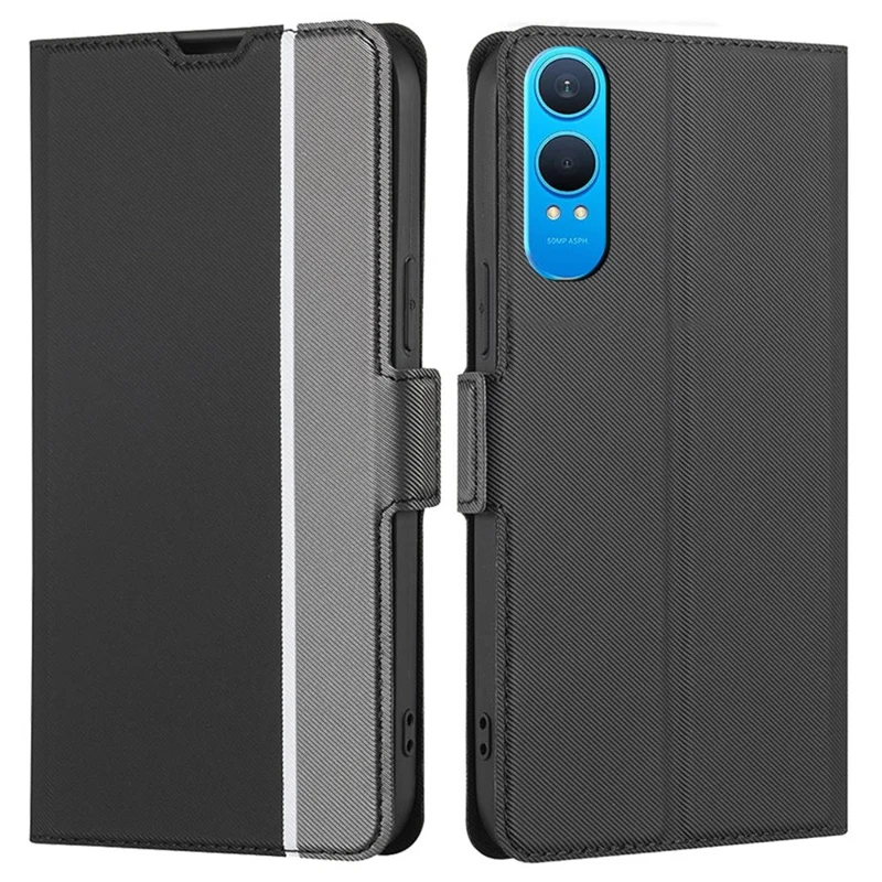 Para OnePlus Nord CE4 Lite 5G / Oppo K12x 5G (China) Funda Soporte para Tarjetas Textura de Sarga Cuero para Teléfono - Negro