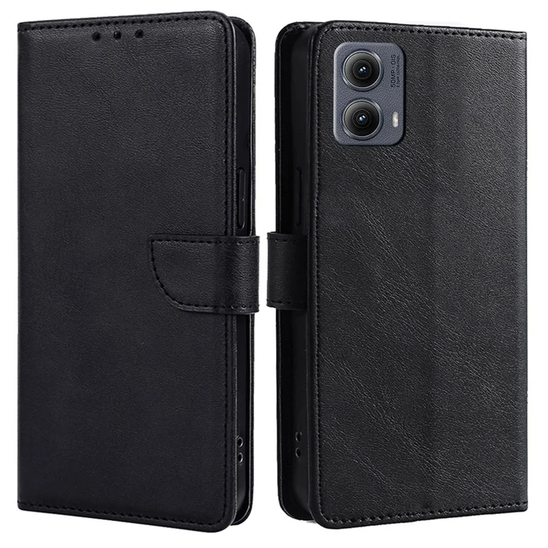 For Motorola Edge (2024) 5G Wallet Case Calf Texture Leather Phone Cover - Black