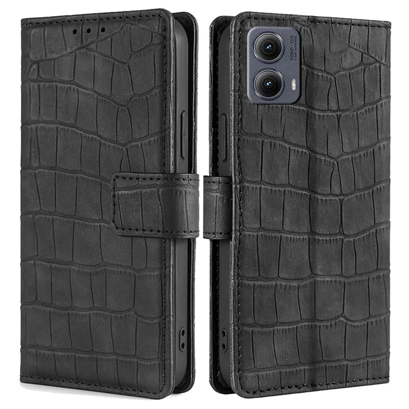For Motorola Edge (2024) 5G Case Crocodile Texture PU Leather Phone Cover - Black