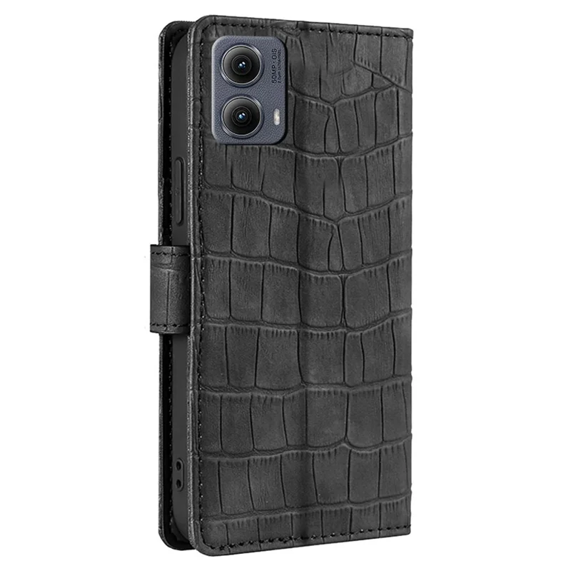For Motorola Edge (2024) 5G Case Crocodile Texture PU Leather Phone Cover - Black