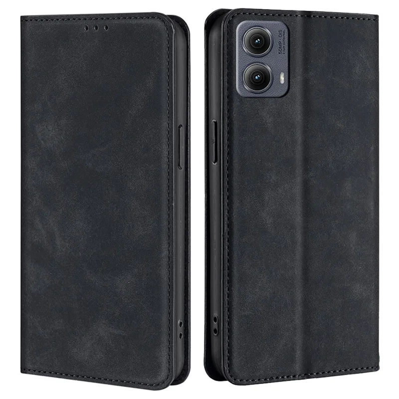 For Motorola Edge (2024) 5G Wallet Case PU Leather Magnetic Closing Phone Cover - Black