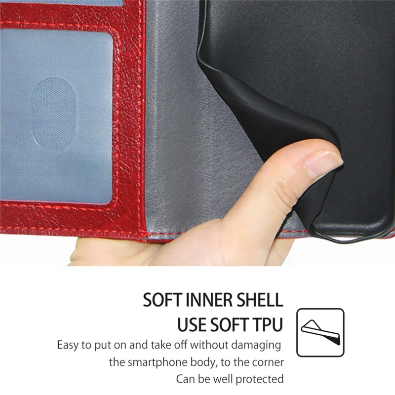 Futerał na Motorola Edge (2024) 5G z kieszenią na zamek, portfel z syntetycznej skóry PU, czerwony