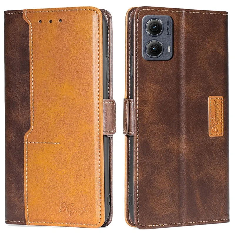 For Motorola Edge (2024) 5G Case Contrast Color Wallet Leather Phone Cover - Dark Brown+Gold