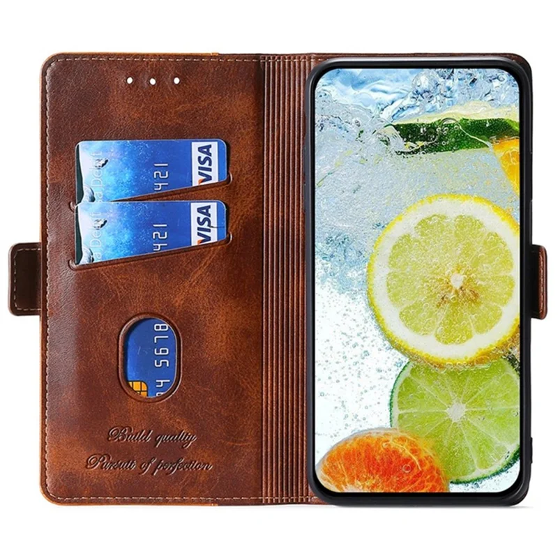 For Motorola Edge (2024) 5G Case Contrast Color Wallet Leather Phone Cover - Dark Brown+Gold