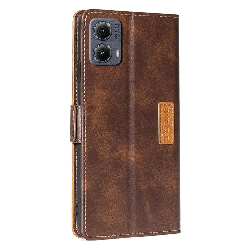 For Motorola Edge (2024) 5G Case Contrast Color Wallet Leather Phone Cover - Dark Brown+Gold