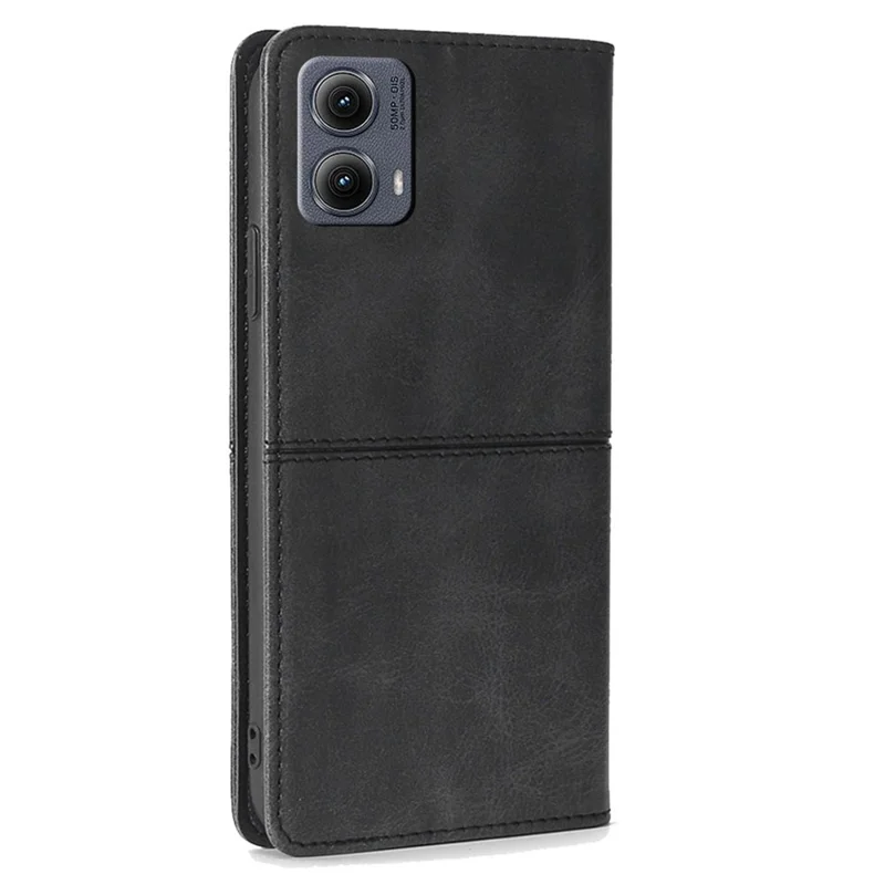 For Motorola Edge (2024) 5G Case Card Slots Cowhide Texture Phone Leather Cover - Black