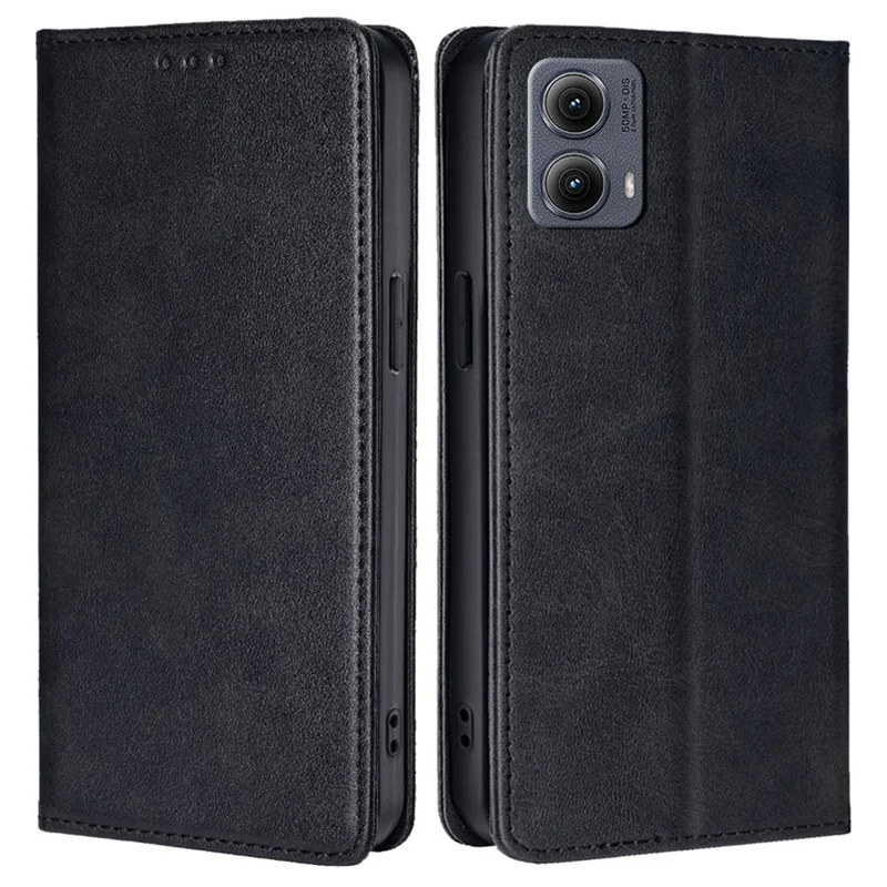 For Motorola Edge (2024) 5G Case PU Leather Calf Texture Phone Wallet Cover - Black