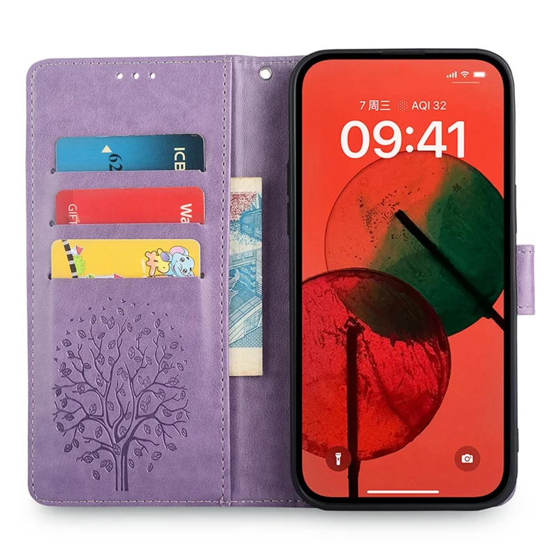 For Motorola Edge (2024) 5G Case PU Leather Wallet Phone Cover Tree Deer Imprinted - Purple