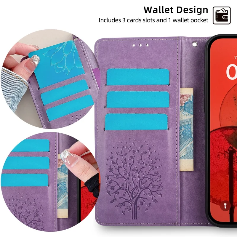 For Motorola Edge (2024) 5G Case PU Leather Wallet Phone Cover Tree Deer Imprinted - Purple