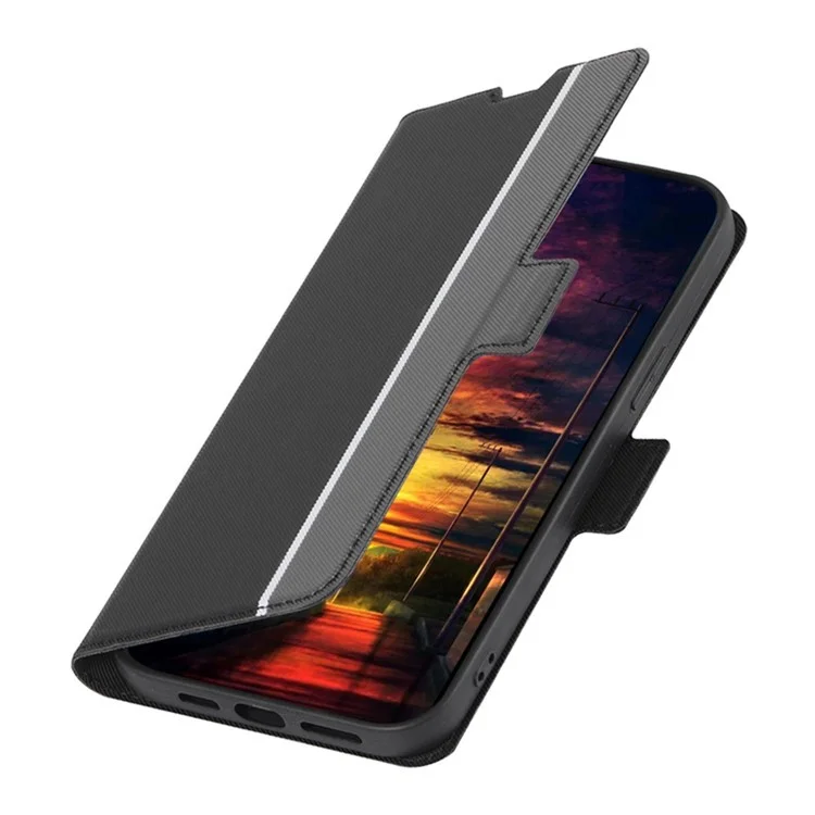 Für Motorola Edge (2024) 5G Hülle Kartenfach Twill-Textur Lederhülle - Schwarz