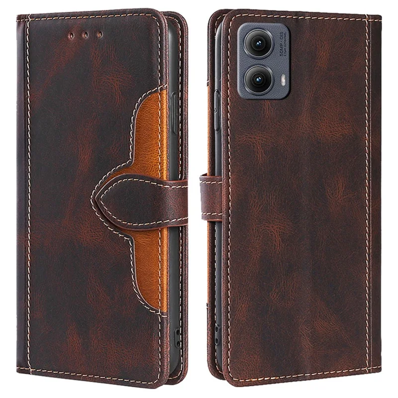 غطاء جلد لجهاز Motorola Edge (2024) 5G، غطاء محفظة هاتف مع إبزيم مغناطيسي بتصميم قبعة القش - بني