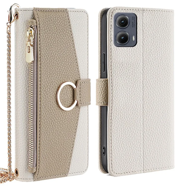 Pour Étui à rabat miroir portefeuille en cuir pour Motorola Edge (2024) 5G avec bandoulière à chaîne - Blanc