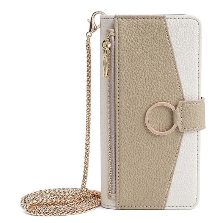Pour Étui à rabat miroir portefeuille en cuir pour Motorola Edge (2024) 5G avec bandoulière à chaîne - Blanc