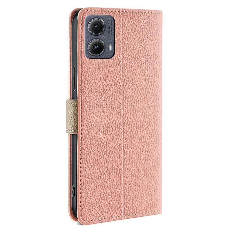 For Motorola Edge (2024) 5G Case Mirror Wallet Leather Phone Cover with Chain Shoulder Strap - Pink